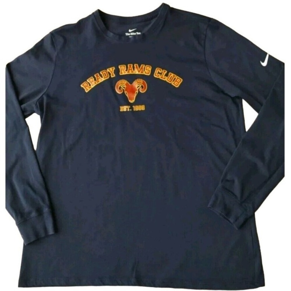 The Nike Tee Man's XL Navy Ready Rams Club Graphic Dri Fit Long Sleeve Crew Neck